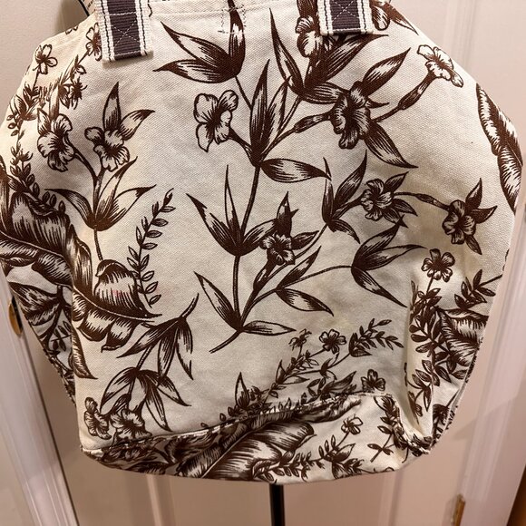 Roxy Tote Bag brown and white botanical floral pattern with blue logo - Picture 2 of 10